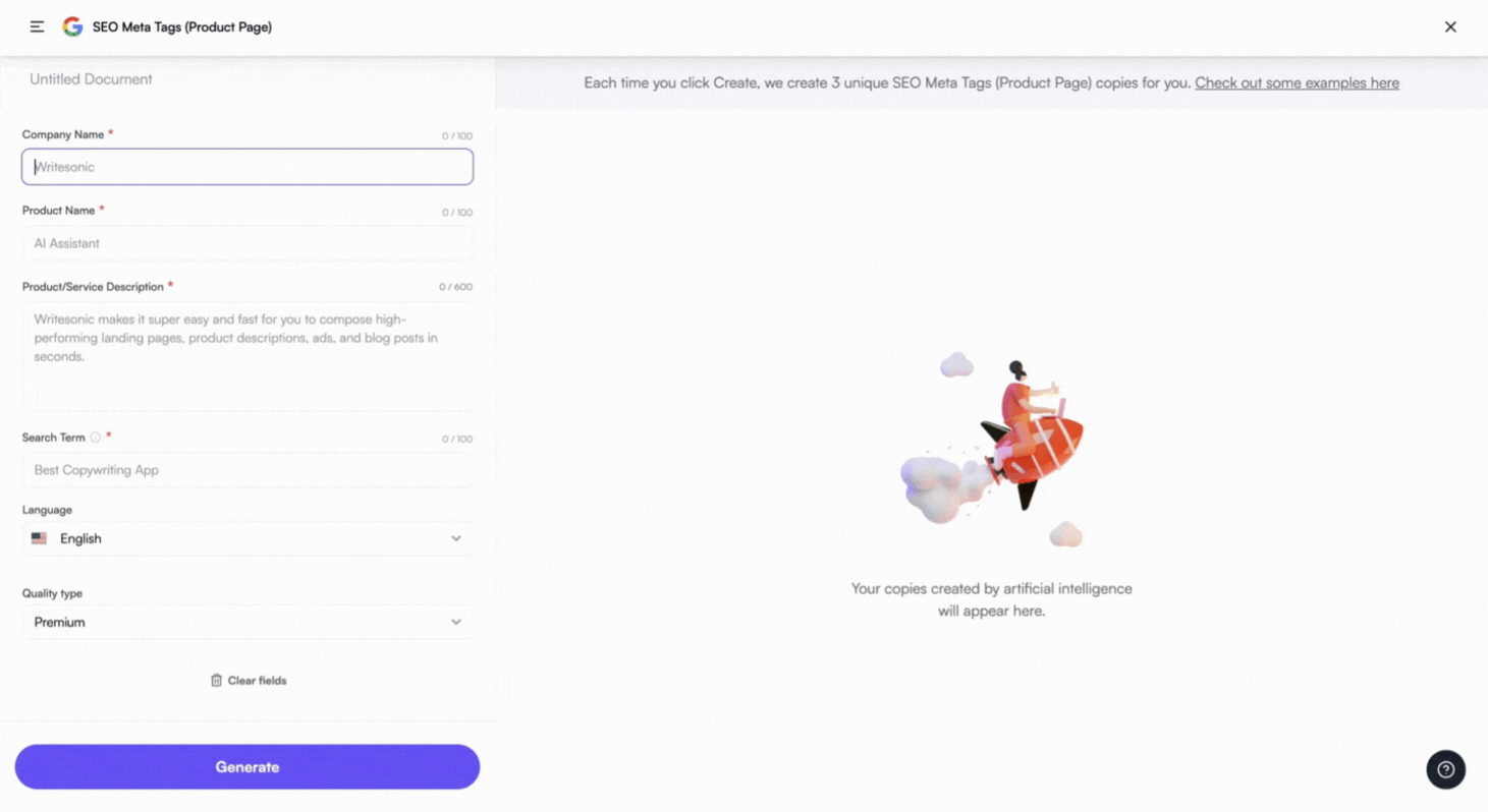 Free Meta Tag (product page) Generator Writesonic AI Writing